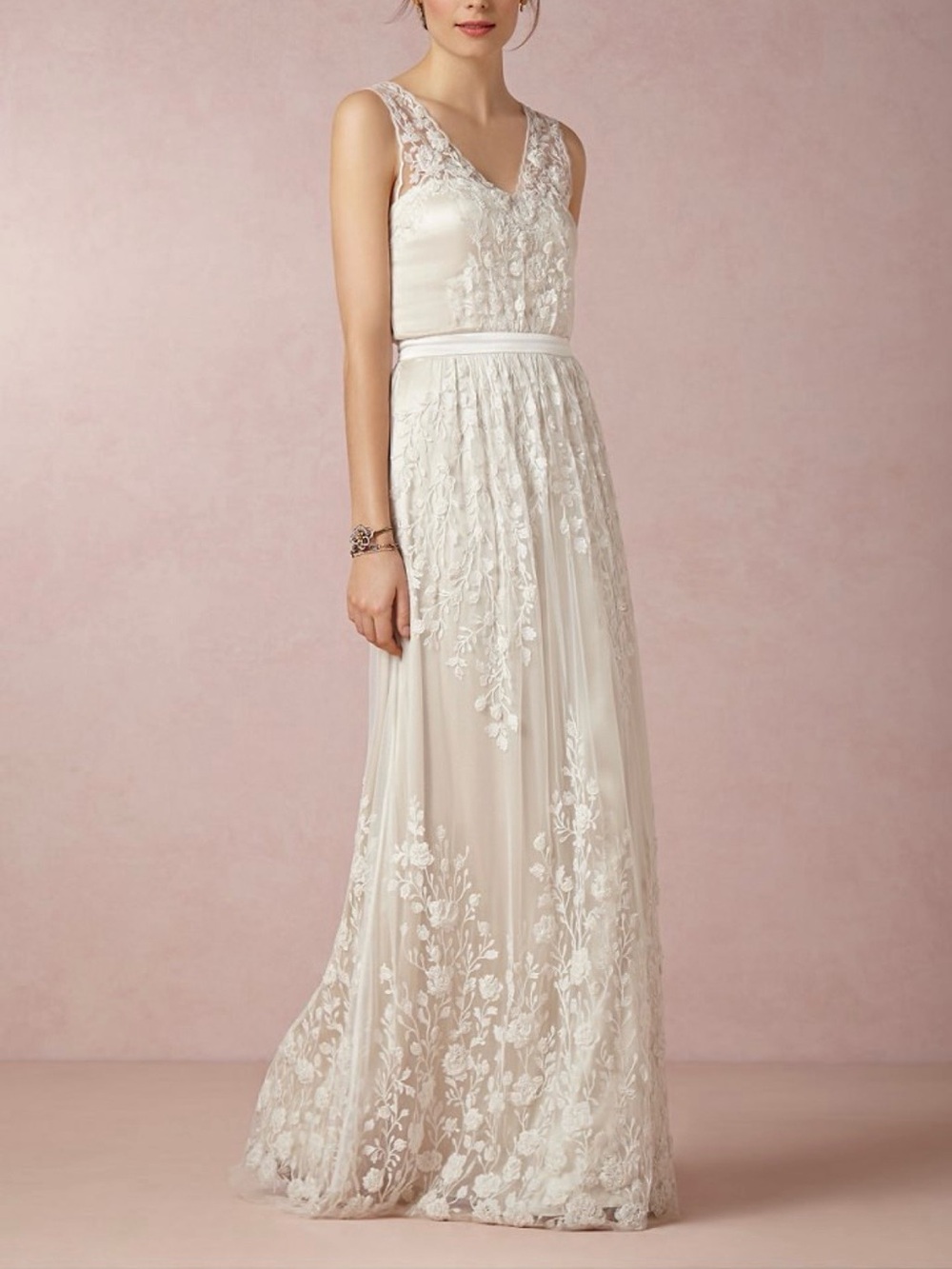 Catherine Deane - Lace Overlay Ivory Wedding Dress with V-Neck